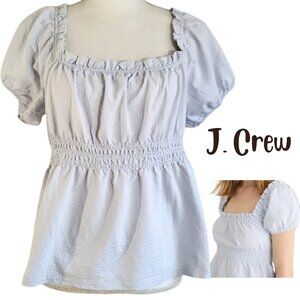 J CREW Baby Blue Ruffle Neck Seersucker Smocked Top - Women's Size XL